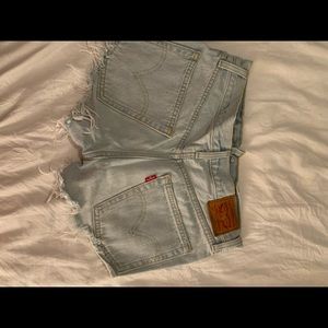 Levi’s 501 light wash high waisted shorts